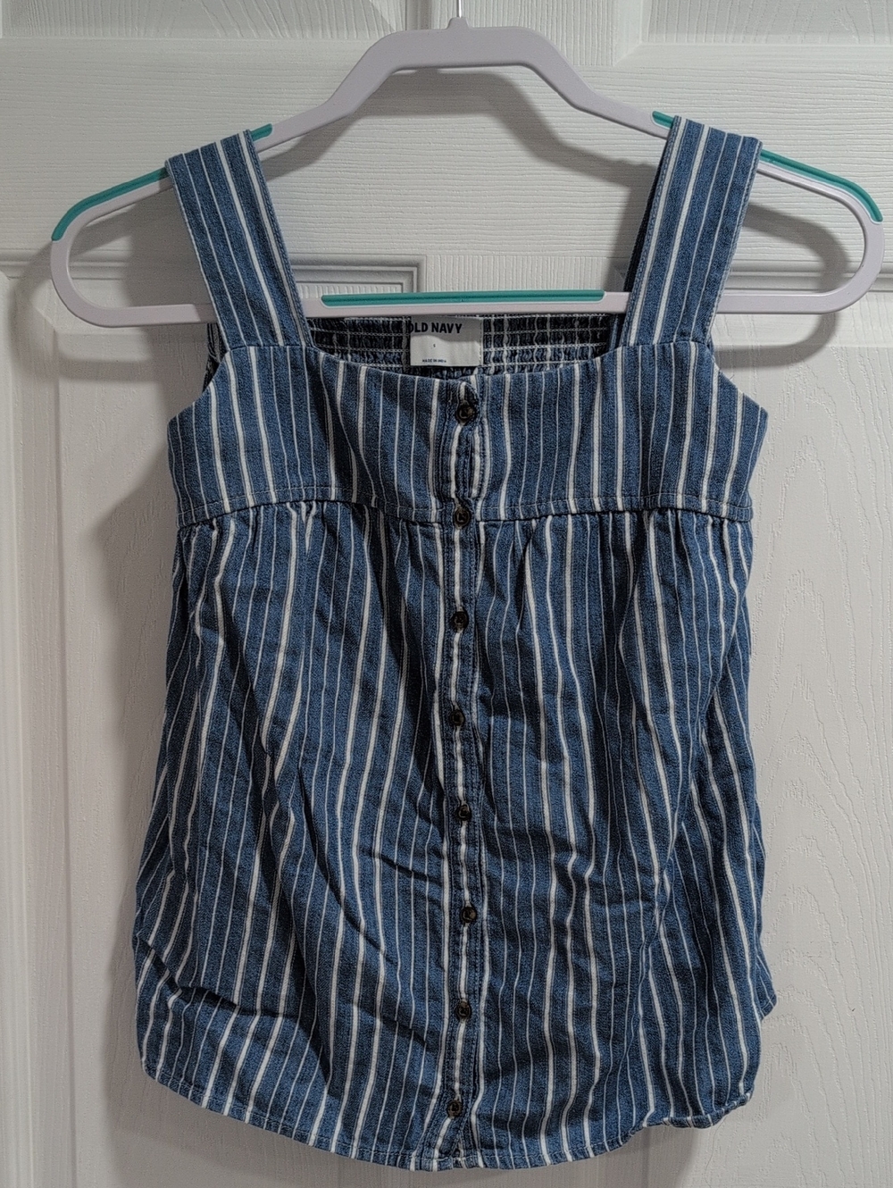 Old Navy Blue and White Striped Button-Front Tank S, 100% cotton